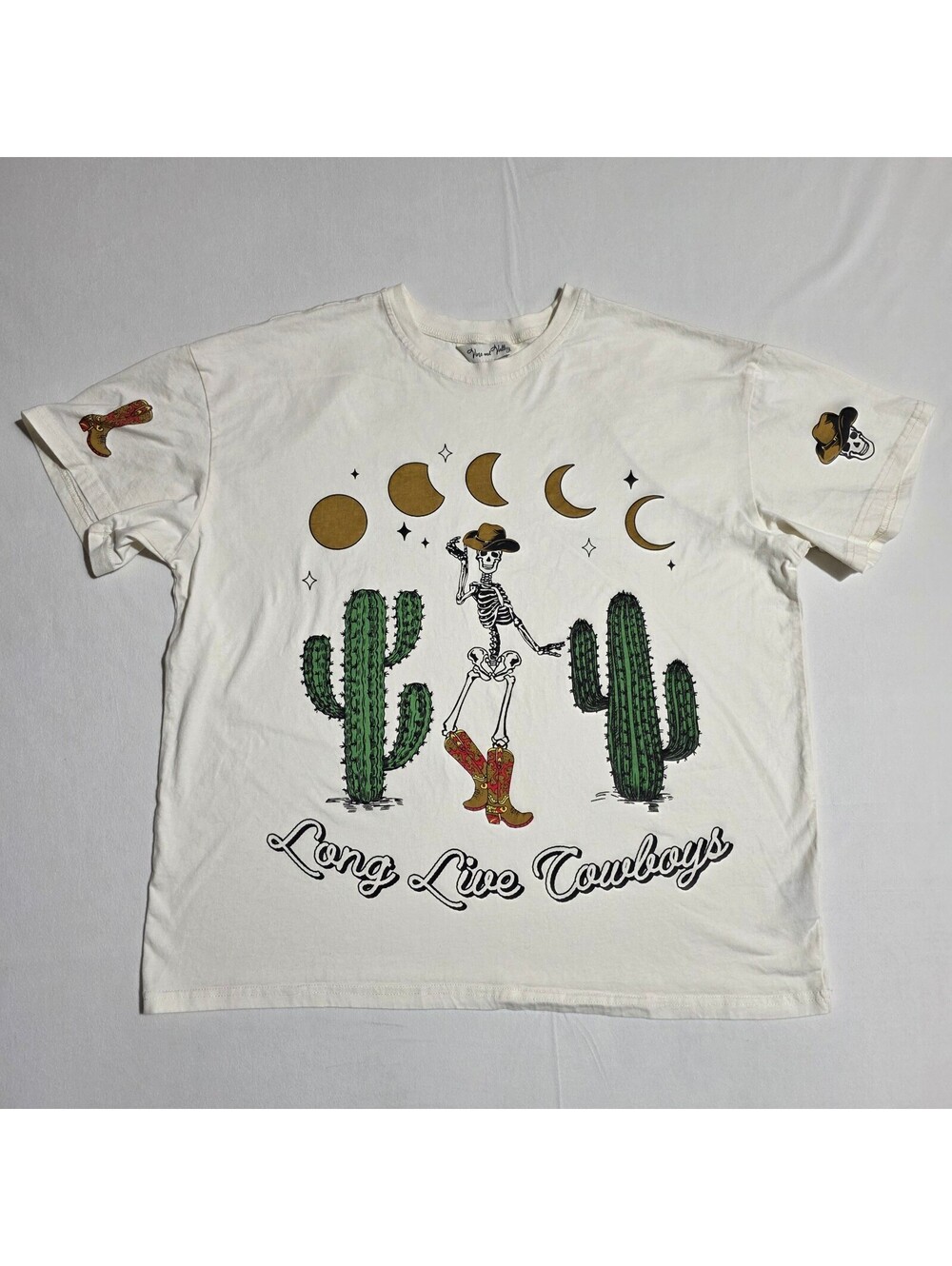 Vine and Valley Long Live Cowboys Skeleton Graphic Tee White Size L Boho Western